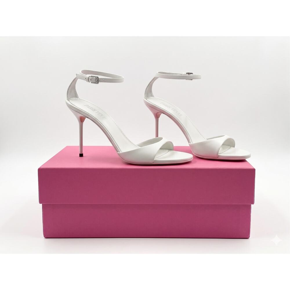 NWT Paris Texas Lidia Sandals Leather Women Shoes Size 38 White Bridal Heels